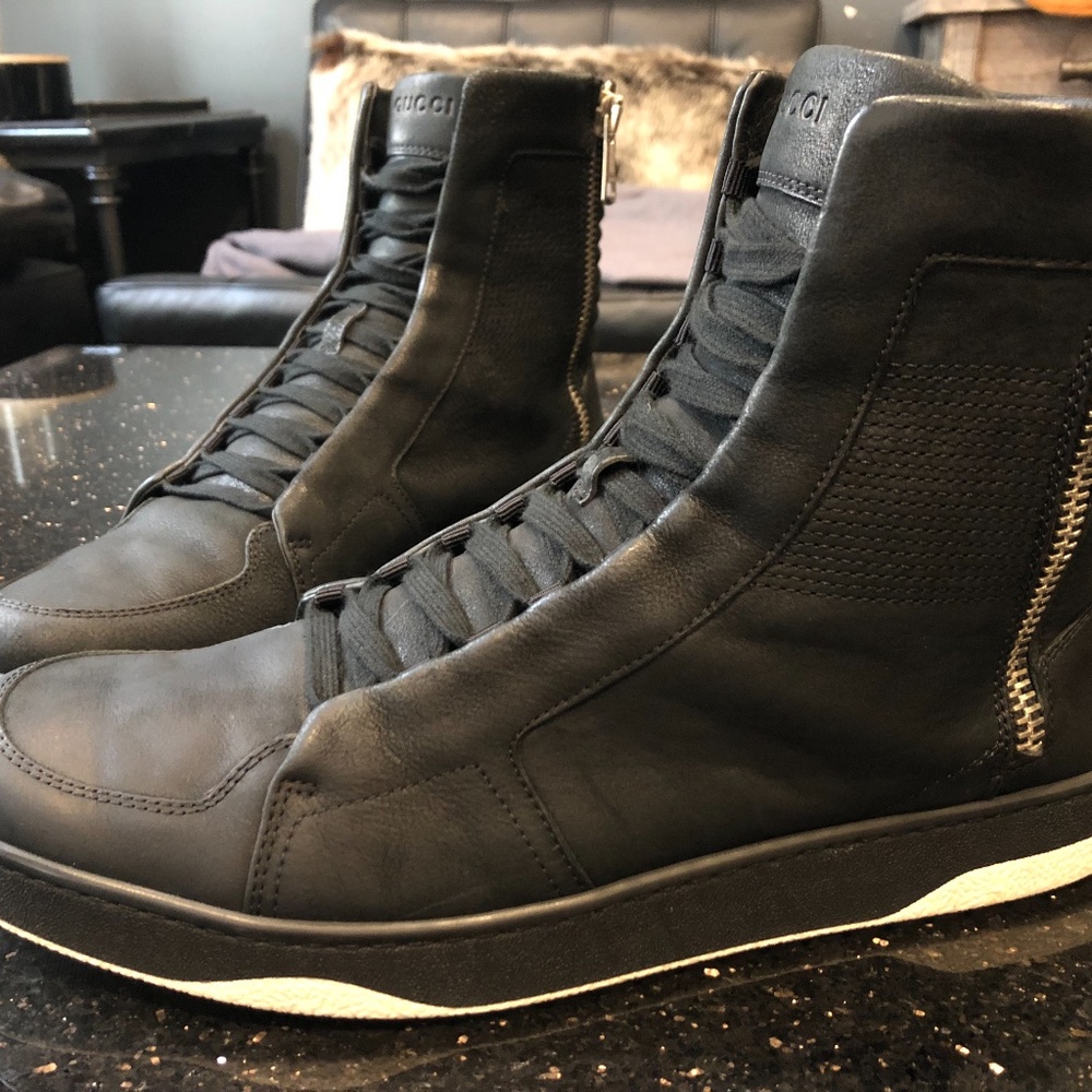 Gucci Black Suede / Leather Zip Up Hi Top Sneakers Size 11